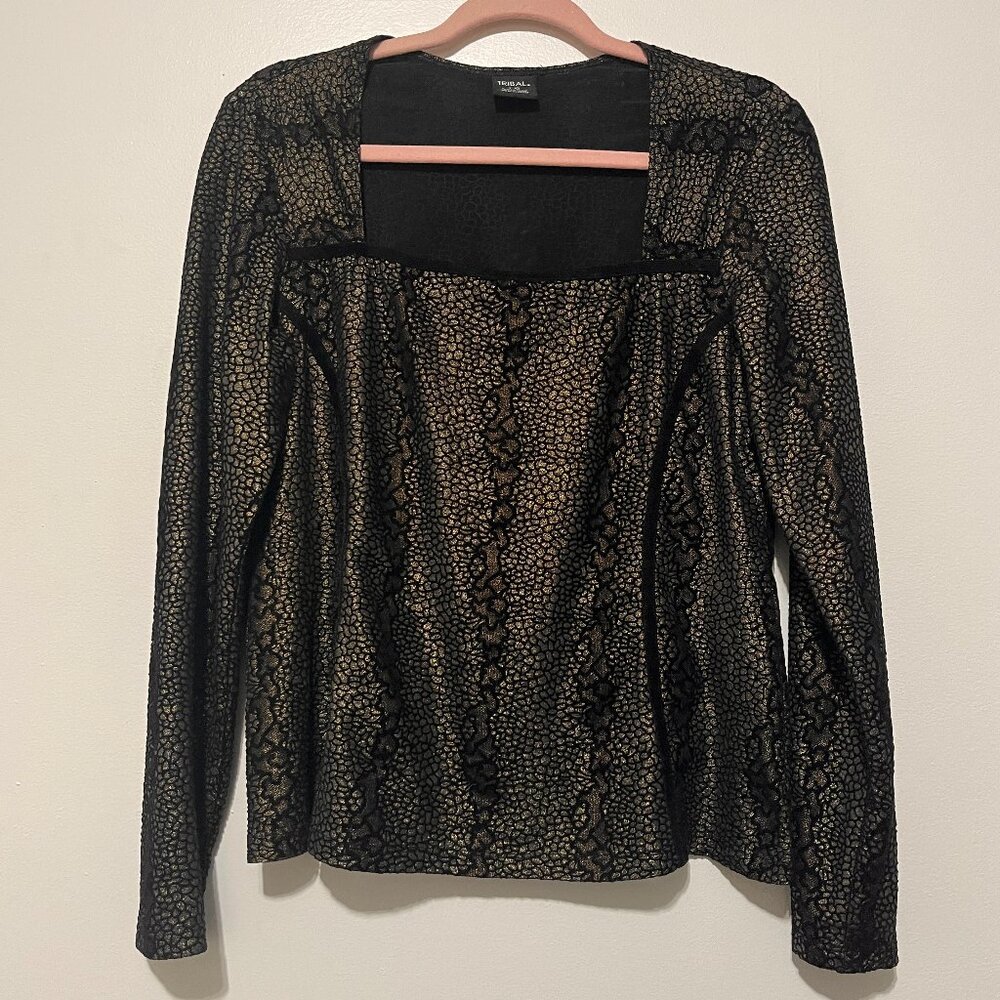 Womens Burnout Velvet Square Neck Metallic Top L Rave Club Baddie 90s Glam Date